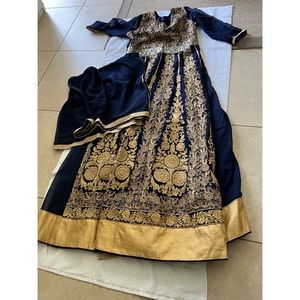 Blue and gold Anarkali